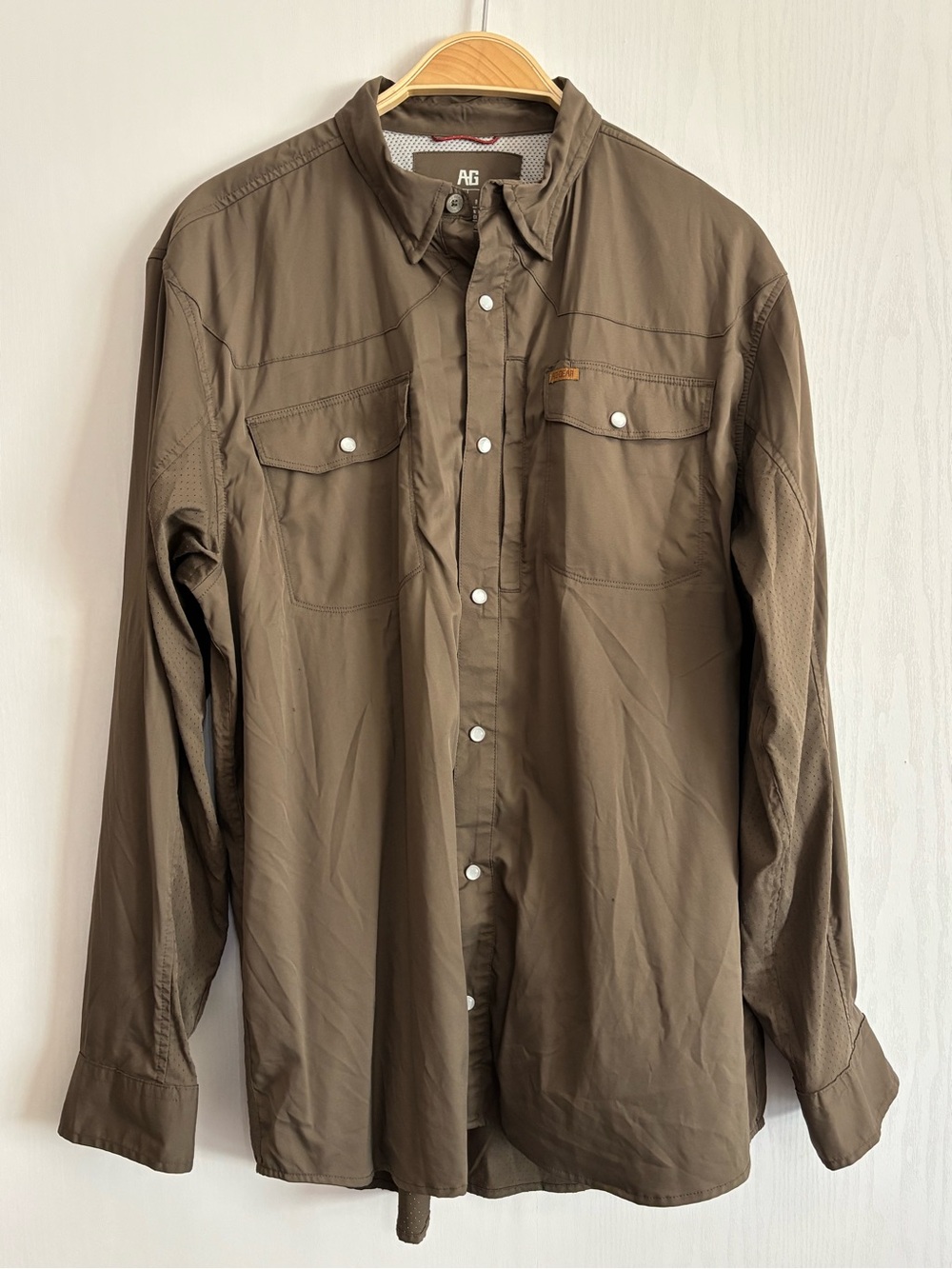 AG Gear Stockyard Long Sleeve Shirt Mens Large Brown Green Ranching Workwear
